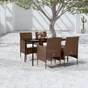 5 Piece Garden Dining Set with Cushions Brown and Black vidaXL