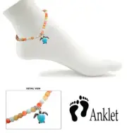 Multi Color Beads and Turtle Charm Stretch Anklet for Women