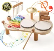 7-in-1 Kids Drum Set, Montessori Xylophone Drum Kit, Musical Toy for Boys & Girl