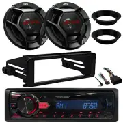 Pioneer in-Dash MP3 Receiver, 2x 6.5" 300W Speaker, Adapter, Harley Install Kit