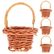 4 Pcs Rattan Shopping Basket Baby Woven With Handles Mini Picnic