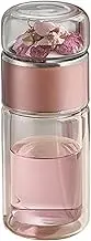 Double Wall Glass Tea Mug with Built-in Filter Transparent Borosilicate Glass 280ml Adopting Double-Layer Structure, Rose Gold, 280ml