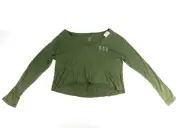 Victoria's Secret Girlfriend V-Neck Long Sleeve Cropped T-shirt L Top Army Green