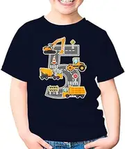 [SDVN] 5th Birthday Excavator Digger Construction Truck 5 Year Old Unisex Kids Shirt Gift Boy Girl Youth T-Shirt (Navy;M)