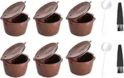 Reusable Coffee Capsules Rod, 6 Pcs Refillable Coffee Capsules Filter Cups Pods with 2 Spoon and 2 Cleaning Brush for Dolce Gusto Machine