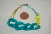 Brenda Schoenfeld Now Lucite and Leather Necklace Teal yellow $110.00 20"
