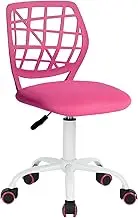 FurnitureR Mesh Desk Chair for Kids Children Teens, Armless Small Chic Student Study Chair Adjustable, Cute Swivel Rolling Task Chair with Padded Cushion and Plastic Mid-Back, Pink