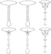 [Kenning] 6 Pieces Rhinestone barefoot sandals for Women Wedding Beach Anklet Chain with Starfish barefoot sandals foot jewelry Silver Foot Chain with Rhinestone Toe Ring Pearl for Women Party Accessories, one