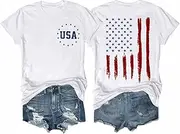 [SODSHY] Women's 4th of July Outfits USA Shirt Memorial Day Red White and Blue Patriotic Shirts American Flag Graphic Tops, Tee-white-1, Small