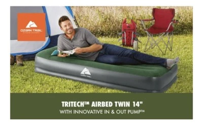 Tritech Twin Size Air Bed 14” Inflatable Mattress with In & Out Pump Durable