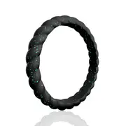 Silicone Wedding Stackble Braided Single Ring - Black-Turquoise by ROQ for Women - 11 mm Ring