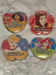 Lot Of 4 Magic Towels Compressed Washcloth 4 Disney Princesses-100% Cotton, New