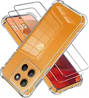 LYZXMY Case for Motorola Moto G15 4G/Moto G15 Power 4G Transparent Mobile Phone Case + 2 Pieces Tempered Glass Screen Protector Case Soft Silicone TPU Anti-Scratch Anti Collision Clear Case