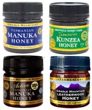 Kunzea, Leatherwood, Manuka 100+, East Coast Manuka Honey, 4jars of VARIETIES