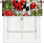 LHBWCVN Ladybug Valances for Windows, Rod Pocket Window Treatment Drapes Farmhouse Kitchen Curtains Short Blackout Window Curtains for Living Room Bedroom Decor 54x18 Inch