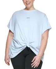 DKNY Plus Size Blue Knot Front Tee - Women's Activewear 3X