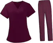 [Colaxi] Woman Nurse Scrubs Set Uniform Red Nurse Costume Elastic Waistband Top and Pants Scrub Kit for SPA Cosmetology Soft, Size M