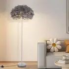 59INCH Feather Floor Lamp,Gray Goose Feather Lamp Elegant Standing Lamp for L...