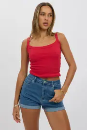 Red Singlet Scoop Neck Rib - Size 14L, Women's Singlet