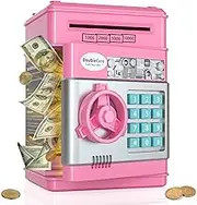 Electronic Piggy Bank for Kids, Money Bank with Password Cute Mini ATM Piggy Bank Coin Can,Auto Scroll Cash Safe Box, Great and Practical Birthday Gifts (Rose)