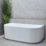1500/1700mm Brighton Groove White Oval Fluted Back to Wall Bath No Overflow