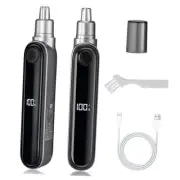 Nose Trimmer for Men with LED Display, Rechargeable Nose and Ear Hair Black