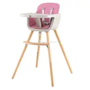 Costway 3in1 Wooden High Chair w/Removable Tray & Adjustable Legs Pink