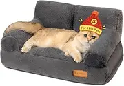 FAMIDGE Cat Couch Bed, Fluffy Cat Bed for Indoor Cats, Calming Pet Sofa Bed Puppy Sleeping Bed, Cute Dog Couch for Small Cats & Dogs up to 12lbs(Small, Dark Grey)