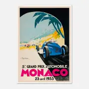 Galrie Monaco Grand Prix 1933 Vintage Racing Poster - Perfect for Home Decor, Poster Only, A1 60 x 84cm (23 x 33inch)