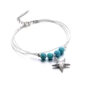 5PCS Bohemian Charm Anklet Wax Rope Blue Ball Beads Star Pendant Anklets Feet Accessories for Women