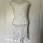 R & M Richards Dress Medium Ivory Bodycon Form Fit Crochet Lined Mermaid Knit