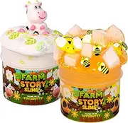 ToysButty 2 Slime Pack Clear Crystal Slime & Milky Slime Kit for Girls Boys, Create with Kids Farm Theme, Premade Slime Making kit, 8 Slime Accessories, 2 Big Slime Charms Putty Set Toy Slime Kits