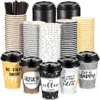 100 Pack Disposable Coffee Cups with Lids and Straws, Motivational Paper Cups...
