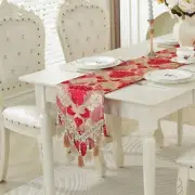 Embroider Table Runner Luxury Jacquard Fabric Dining Table Runner with Tassel...