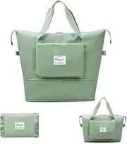 [ZISUYU] Large Capacity Folding Travel Bag, Portable Waterproof Carry-On Tote Bag Overnight Bag for Women Travel Duffle Bag (Green)