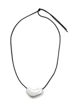 Agmes Heart Cord Necklace - Silver - One Size One Size