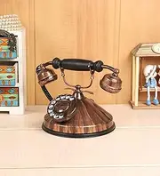 Brass Copper Vintage Telephone Showpiece Round Base Display Vintage Phone Retro Antique Telephone Display Old Fashioned Landline Phones for Home Hotel Office Decoration Gift by GES Decor