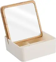 DRESSOOS Mini 1pc Abs Wood Stainless Steel Foldable Travel Mirror Makeup Mirror Box Storage