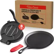 Cast Iron Tortilla Press 8 Inch with Cast Iron Comal Pan - Bundle of Cast Iron T