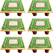 Handicraft Kingdom Marble Chowki for Laddu Gopal Ji Weight 600gm Approx Size 3X3 Inch Multicolor Pack of 6