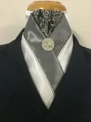 HHD The Royal White & Grey Satin Stock Tie, Black n White Sequinned Paisley Rhin