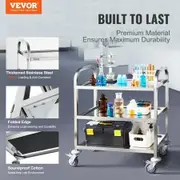 VEVOR Stainless Steel Cart 3 Layers Lab Utility Cart 181 kg Weight Capacity Medical Cart with Lockable Universal Wheels for Lab Clinic Kitchen Salon