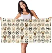 [HTTUP] I Love French Bulldog Print Quick Dry Beach Towel Lightweight Oversized for Adults for Travel and Pool Towels