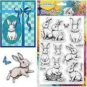 CHGCRAFT Easter Bunny Clear Stamps Realistic Rabbits Basket Butterfly Transparent Silicone Stamps Silicone Clear Stamp Seals for Cards Stamps Making DIY Scrapbooking Photo Journal Album