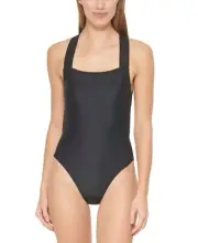 Dkny Women's Logo Cross-Back One-Piece Swimsuit Black Size XL 13490