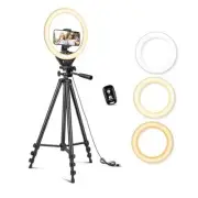 10'' Ring Light with 50'' Extendable Tripod Stand, LED Circle Lights with