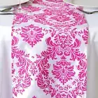 White and Fuchsia Pink Flocking / Damask Print Table Runners