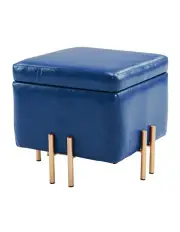 [La Bella] PU Leather Cube Ottoman Storage Tuffet Foot Stool 45cm in Blue