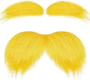 Yellow Mustache Eyebrows Nose Cosplay Costume Accessories, Self Adhesive Fake Mustache, Stick On Mustache Costume, Halloween Party Beard and Mustache Costume for Men Women, Yellow