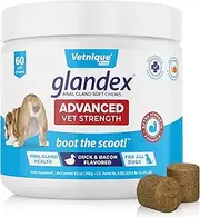 Glandex Gland Soft Chew Treats with Pumpkin for Dogs Digestive Enzymes, Probiotics Fiber Supplement for Dogs Boot The Scoot (Advanced Strength Duck/Bacon Chews (Vegetarian), 60ct)